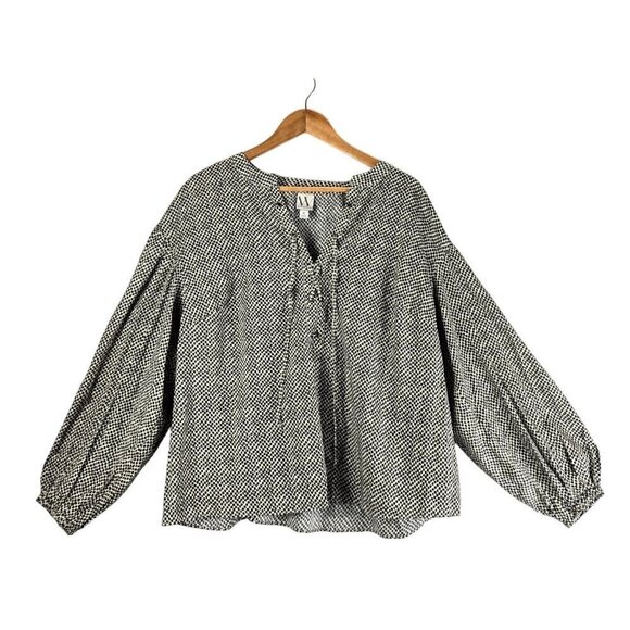 Longsleeve Blouson Sleeve Peasant Blouse 1X Worthington Drawstring Cheetah Print - Picture 12 of 13